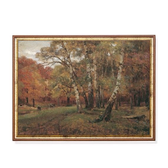 Printed And Shipped Vintage Autumn Painting Antique Fall Landscape Rustic Moody Print Country Scenery Fine Art Physical Prints