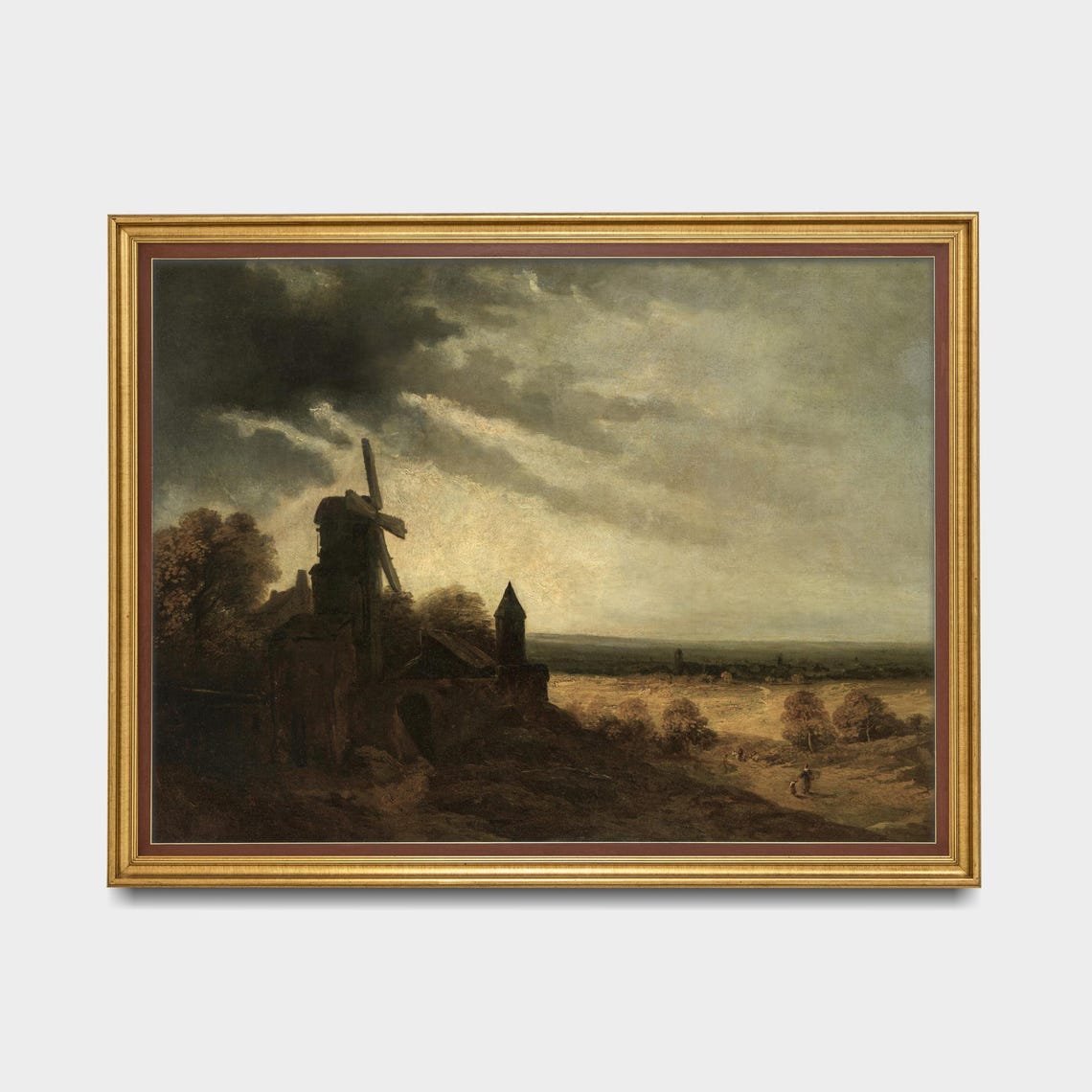 Printed And Shipped Vintage Moonlight Painting Moonlight Landscape With Windmill Moody Rustic Print Dark Academia Physical Prints - Image 5