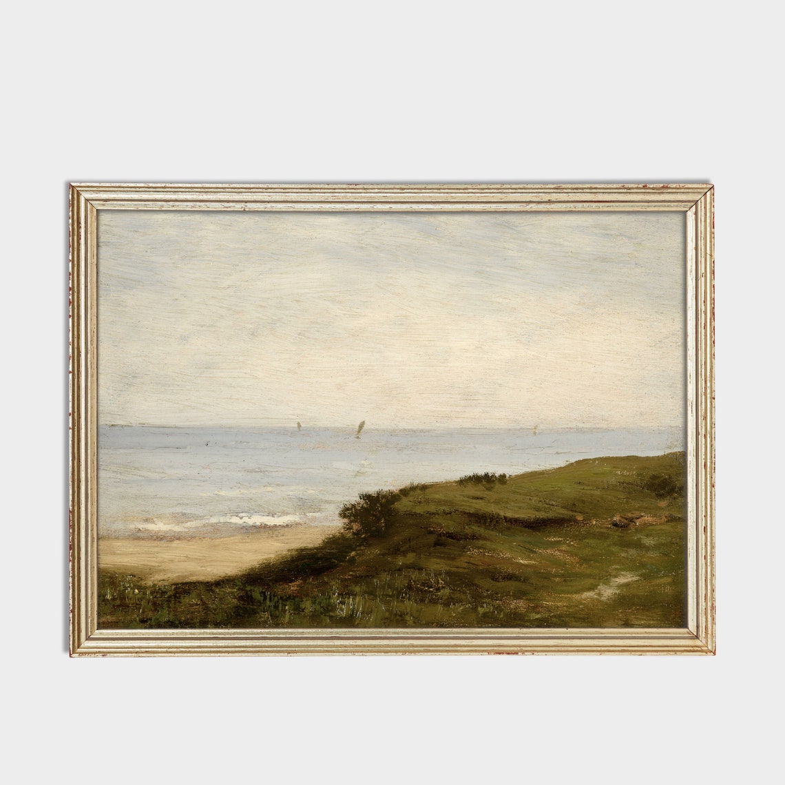 Vintage Seascape Painting Antique Ocean Beach Print Coastal Decor Moody Rustic Fine Artwork Wall Art - Image 3