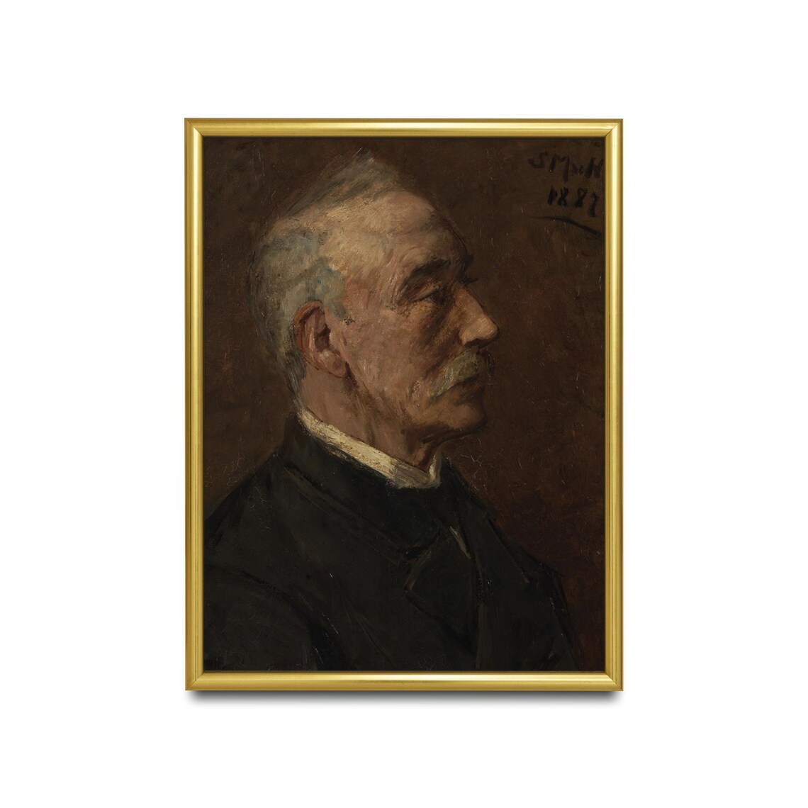 Antique Old Gentleman Profile Oil Portrait Painting Wall Poster - Image 2