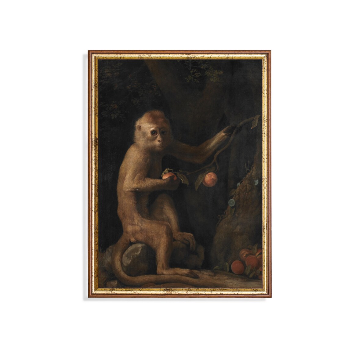 Vintage Monkey Painting Art Print, Dark Academia