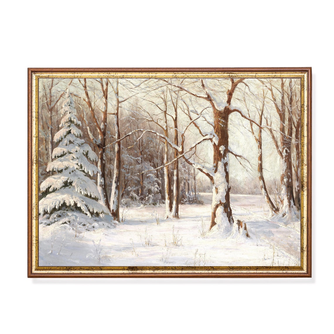 Sunlit Snowy Forest Path Vintage Winter Woodland Landscape Poster