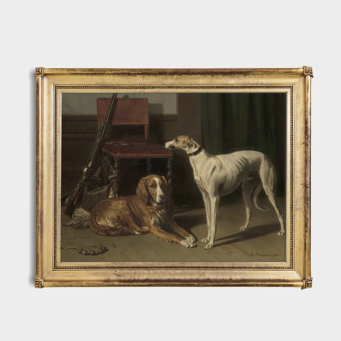 Vintage Dog Painting, Rustic Antique Animal Print - Image 3