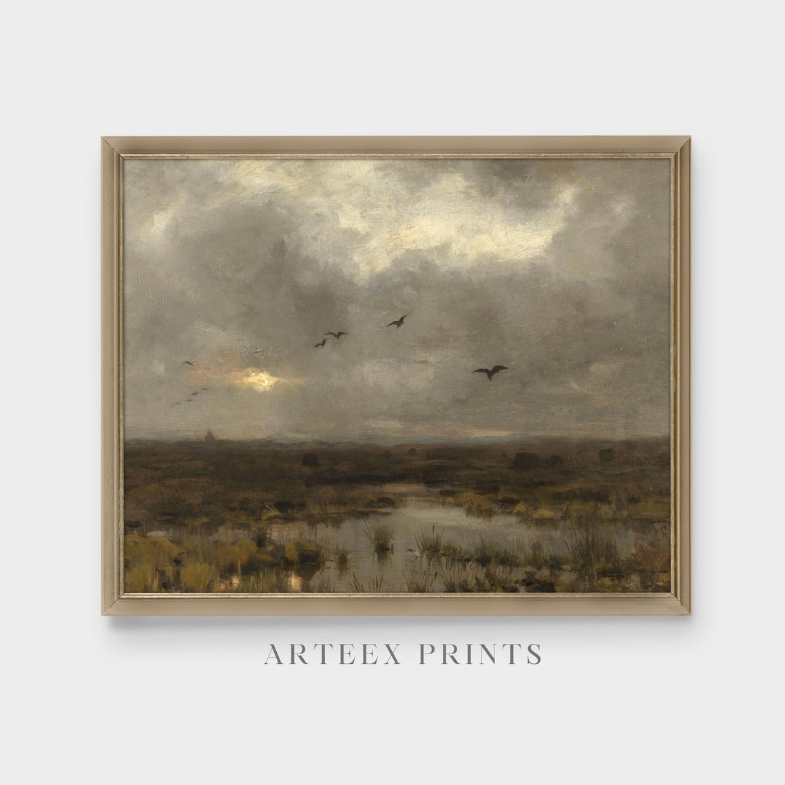 Storm Clouds Over a Marsh with Birds Vintage Landscape Poster - Image 5
