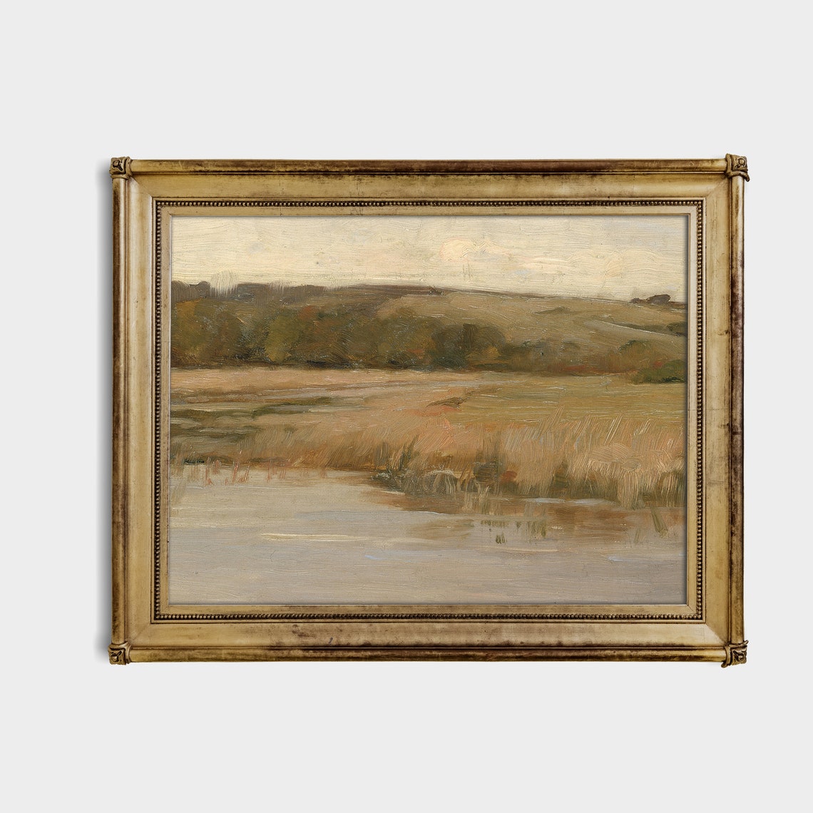 Golden Marsh Reflections at Dusk Vintage Landscape Art Poster - Image 3
