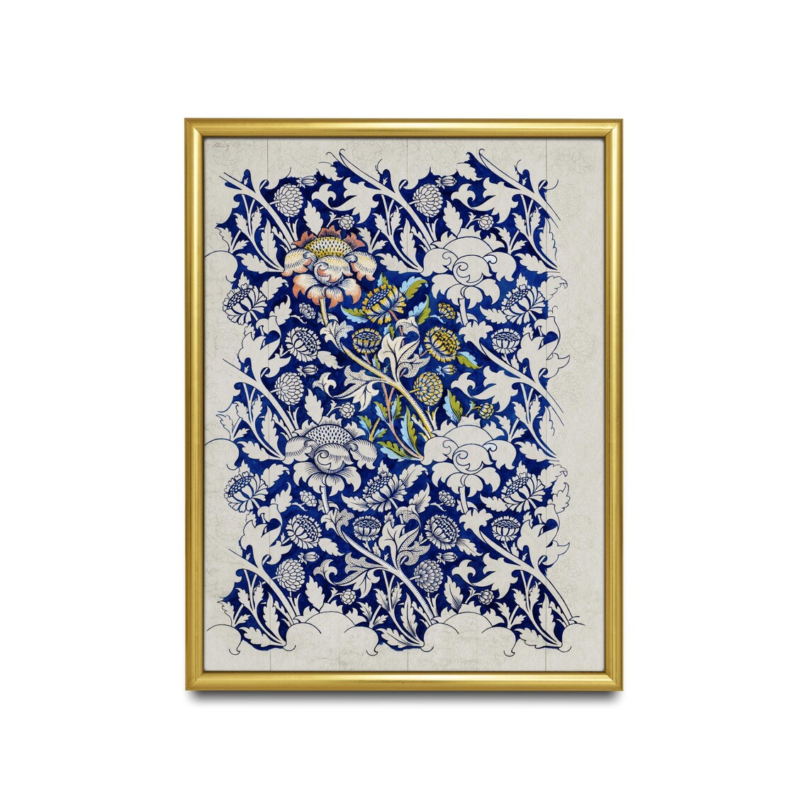 Blue Floral Arts and Crafts Textile Pattern Tapestry Art Poster - Image 2