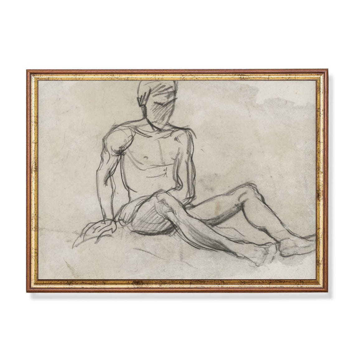 Seated Man Figure Study Minimalist Pencil Sketch Drawing Poster