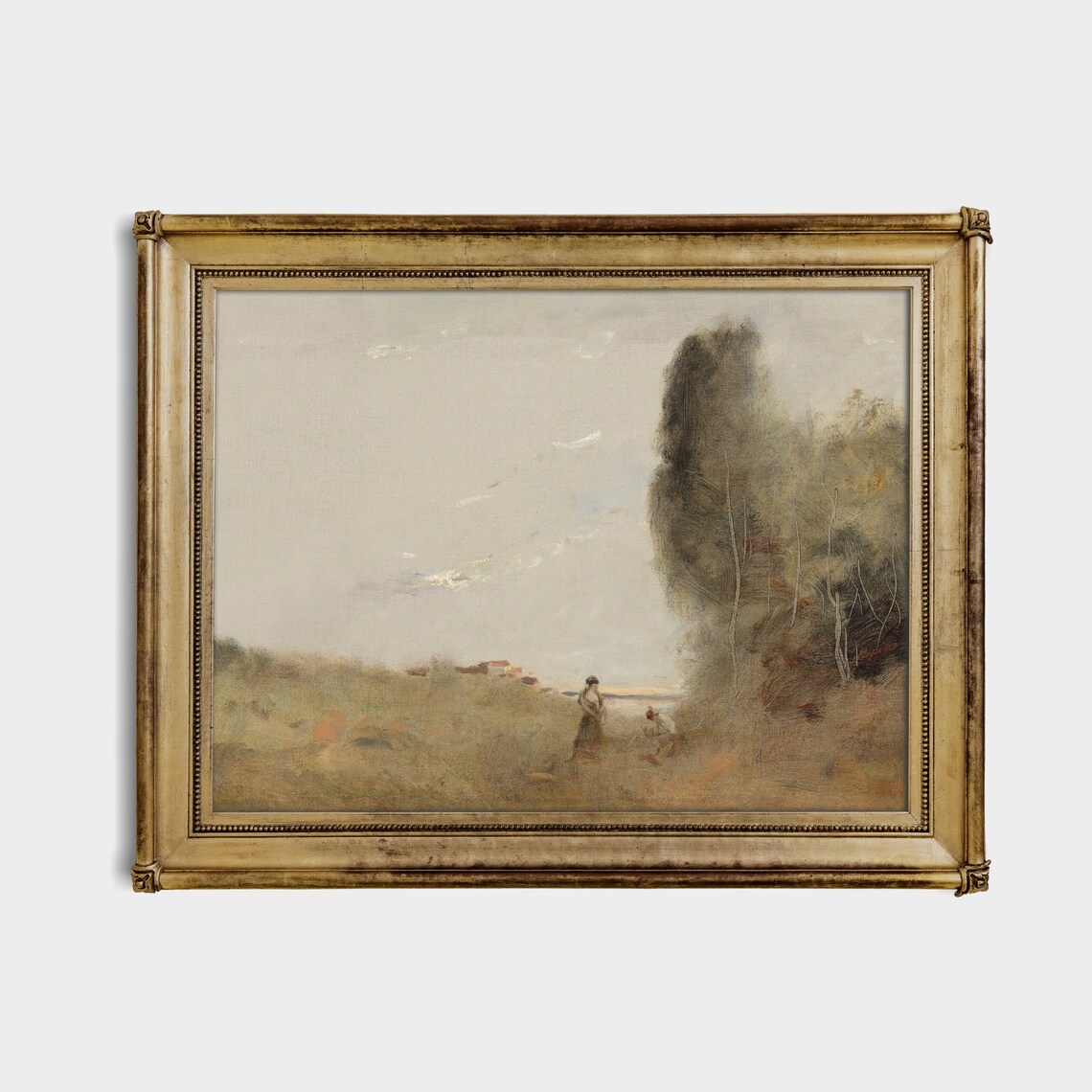 Misty Country Path With Two Figures Foggy Vintage Landscape Poster - Image 3