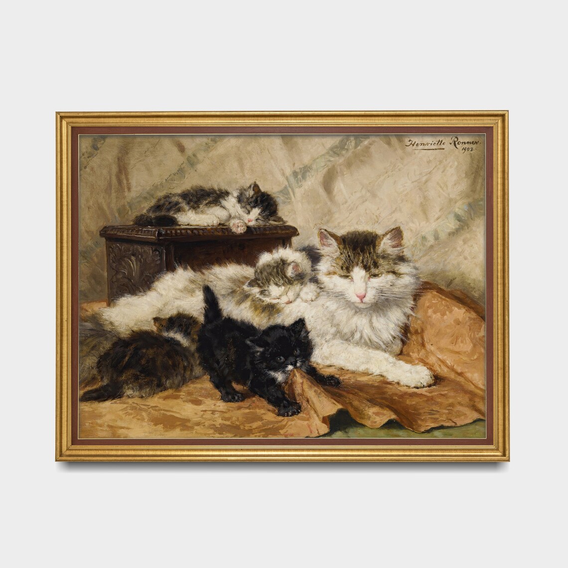 Vintage Cats Painting, Antique Animal Print, Farmhouse Decor - Image 3