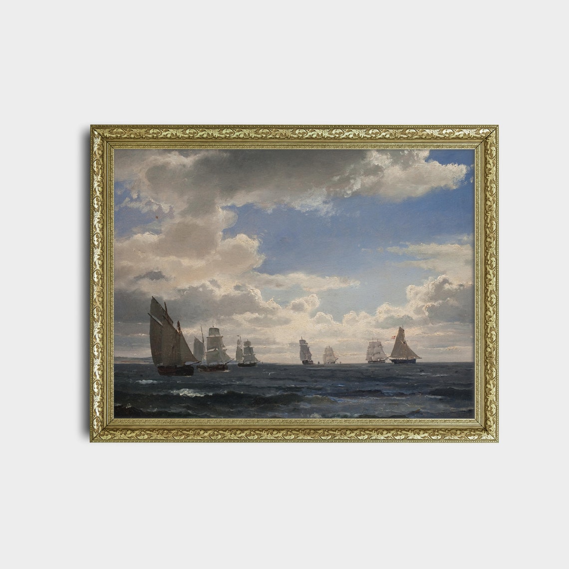 Fleet of Tall Sailing Ships Under a Cloudy Sky Vintage Poster - Image 2