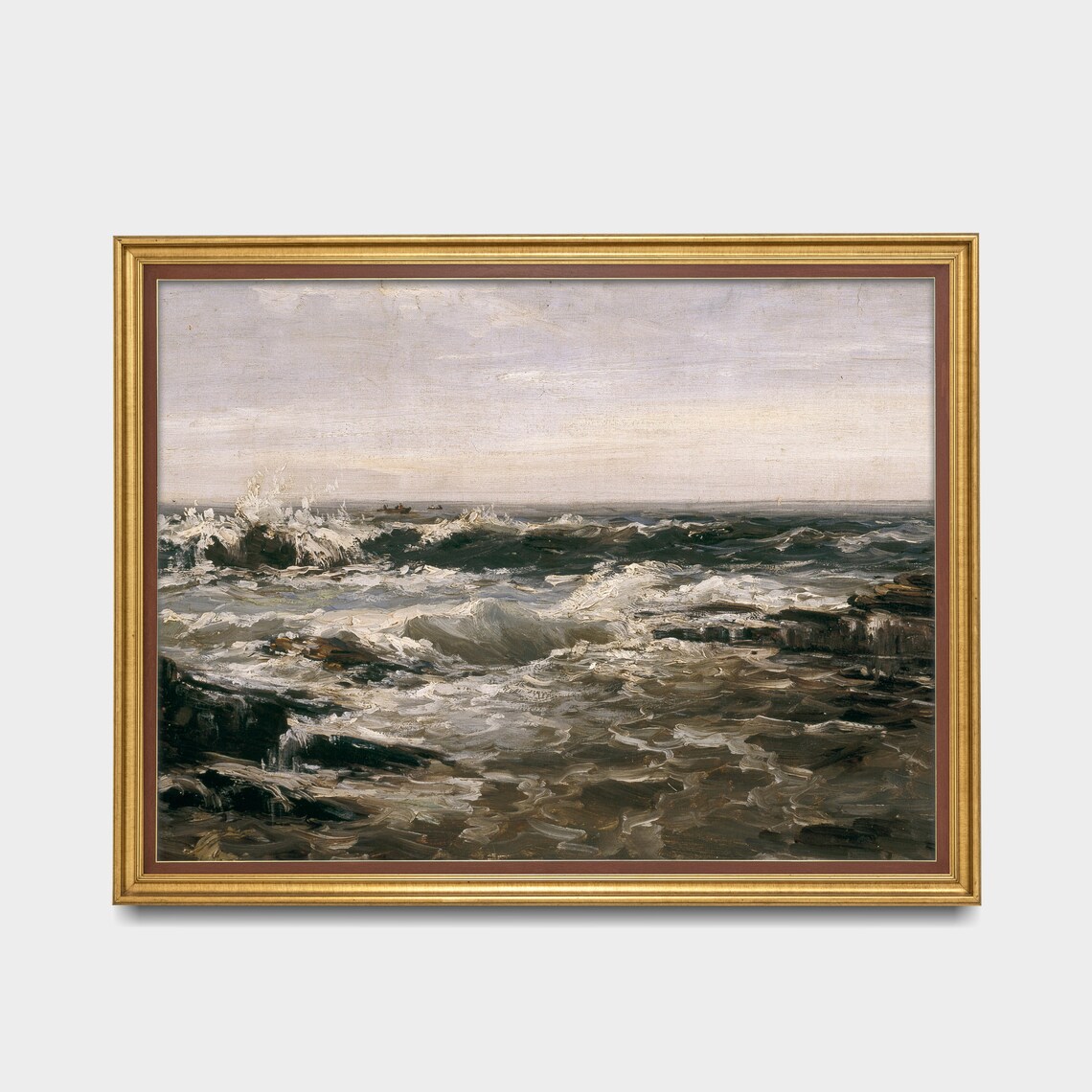 Foaming Ocean Surf on Dark Rocks Vintage Marine Oil Painting Poster - Image 3