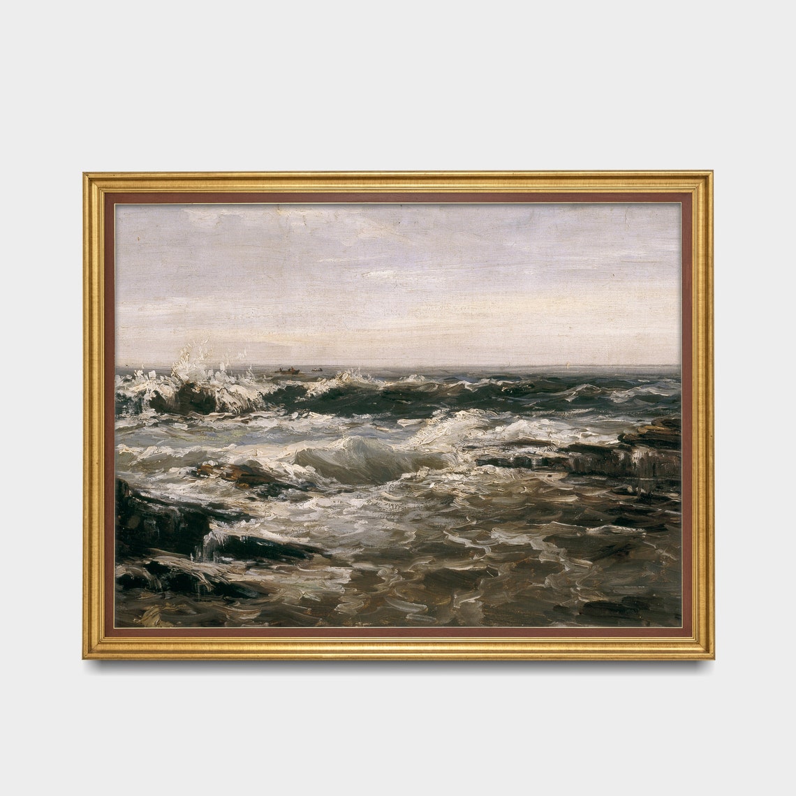 Vintage Seascape Painting Antique Ocean Beach Print Wall Art Coastal Decor Moody Rustic Fine Art - Image 3