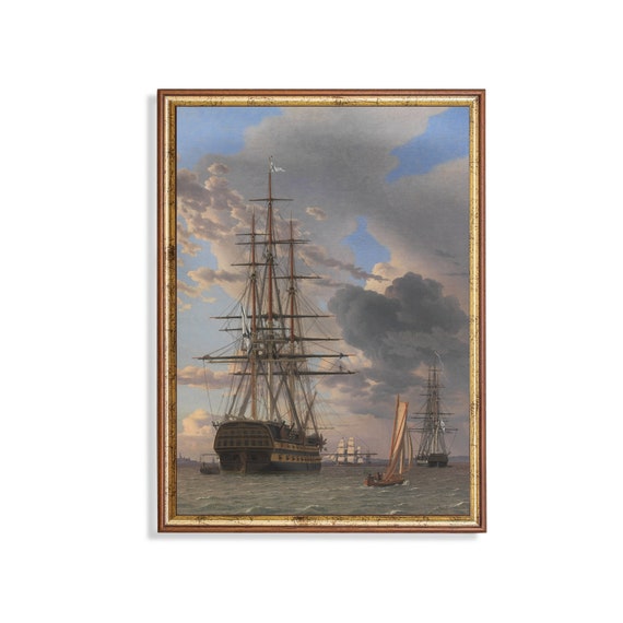 Printed And Shipped Antique Ship Painting Vintage Prints Moody Rustic Oil Painting Seascape Ocean Art Nautical Antique Decor