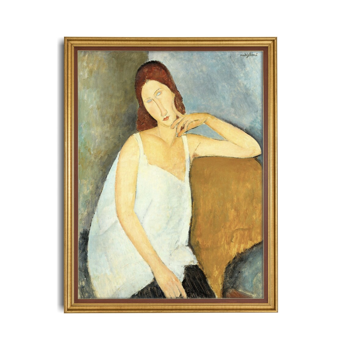 Woman in White Camisole Elongated Modigliani Style Portrait Poster - Image 4