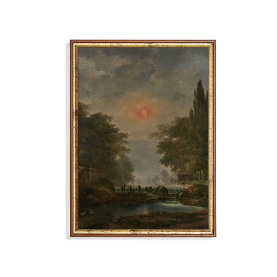 Print And Ship Rustic Landscape Painting Moody Forest Fine Art Print Cabin Decor Vertical Nature Antique Print Mailed Art