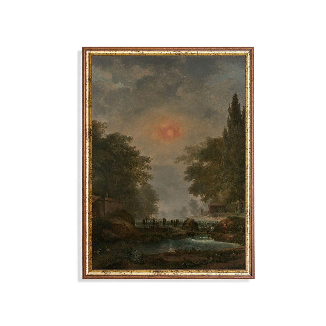 Print And Ship Rustic Landscape Painting Moody Forest Fine Art Print Cabin Decor Vertical Nature Antique Print Mailed Art