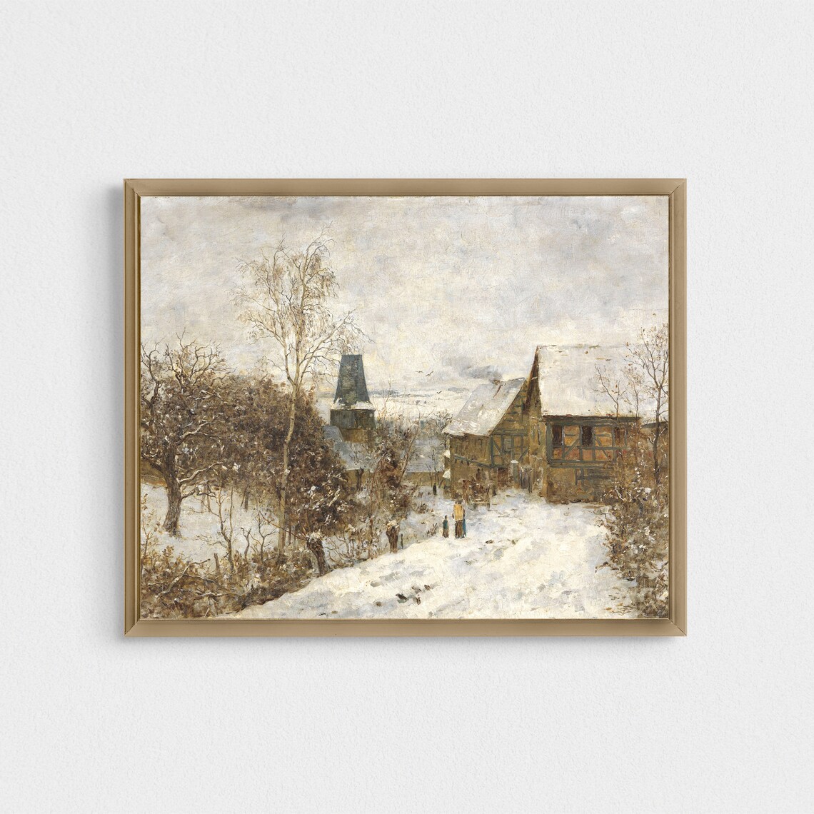 Snowy Village With a Church Spire Vintage Winter Scene Poster - Image 2