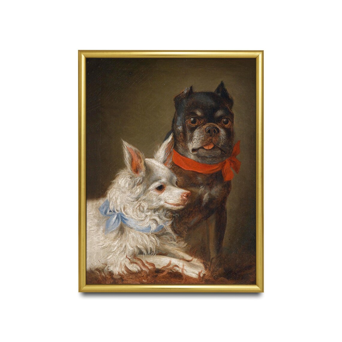 Two Small Dogs with Ribbons Sweet Vintage Pet Portrait Art Poster - Image 2