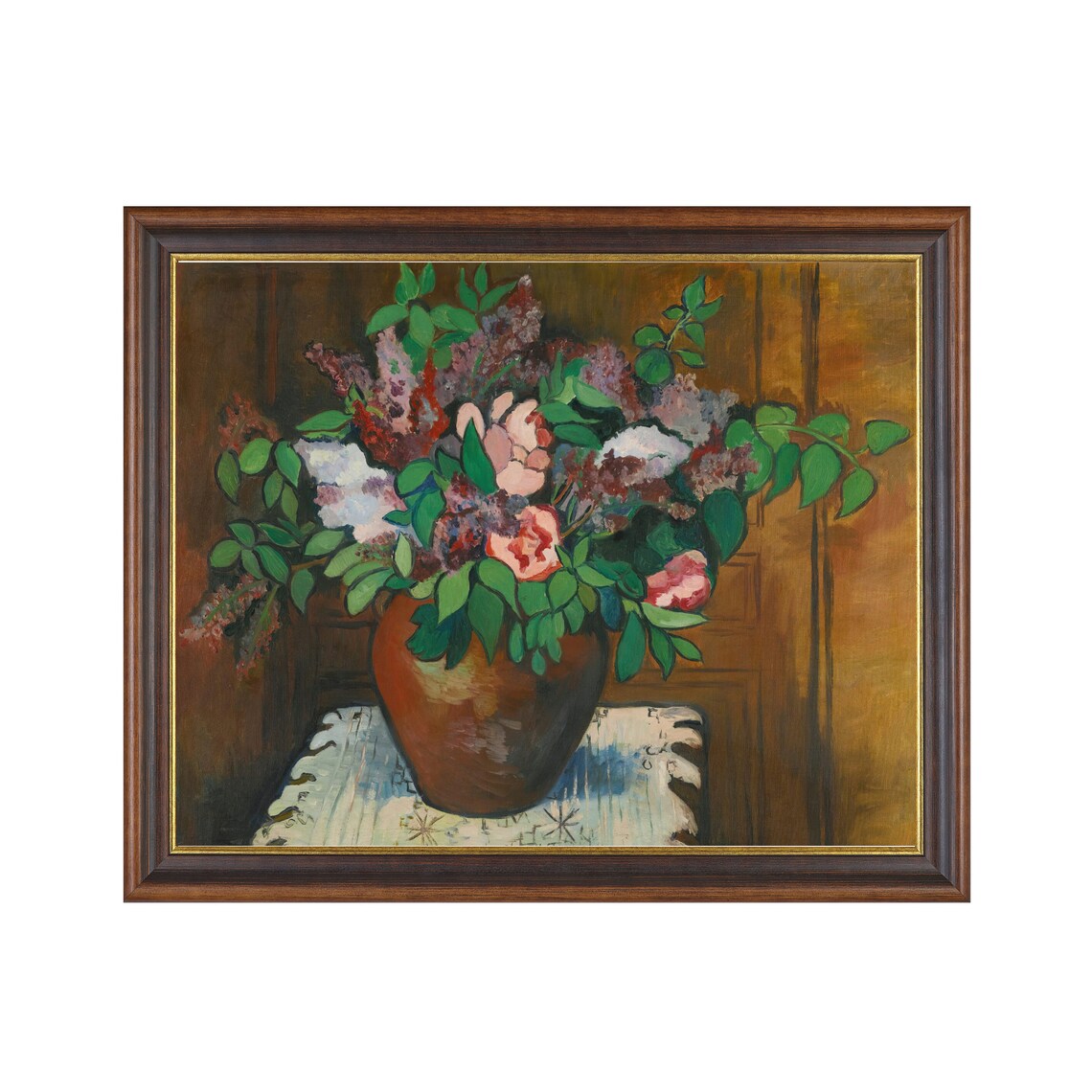 Lilacs And Roses In A Terracotta Vase Vintage Floral Still Life Poster