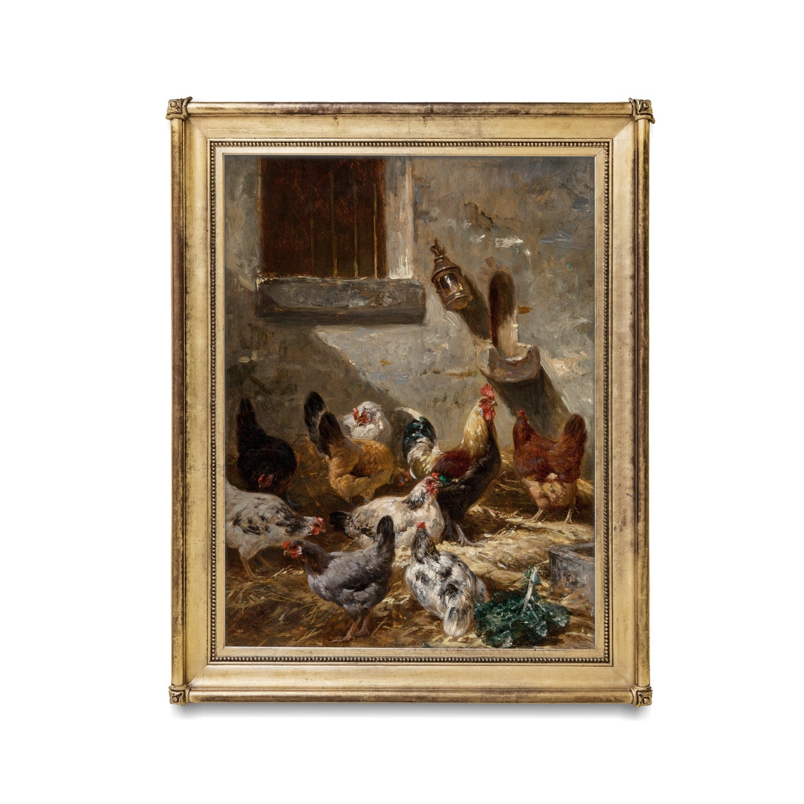 Rooster And Hens In Rustic Barn Courtyard Vintage Chicken Poster - Image 3