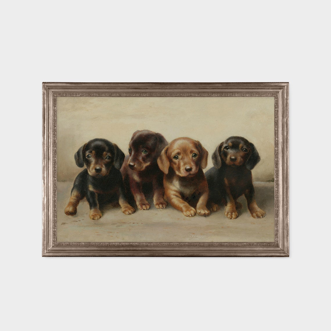 Four Sweet Puppies Sitting Side by Side Vintage Portrait Poster - Image 2