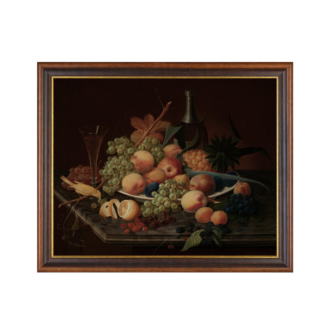 Lavish Fruit Feast with Wine and Pineapple Antique Still Life Poster