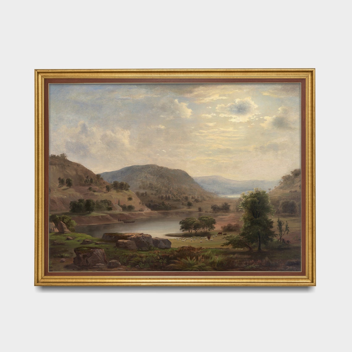 Calm Pastoral Lake Landscape Hills Vintage Scenery Nature Poster - Image 3
