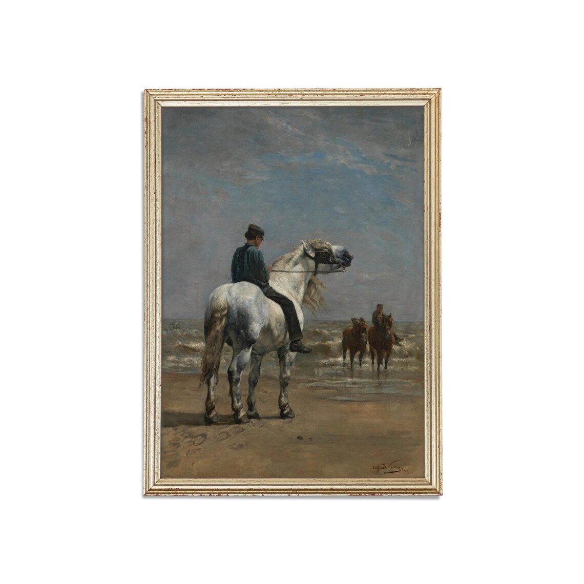 Alfred Verwee Horses on the Beach Antique Equine Art Wall Poster - Image 3