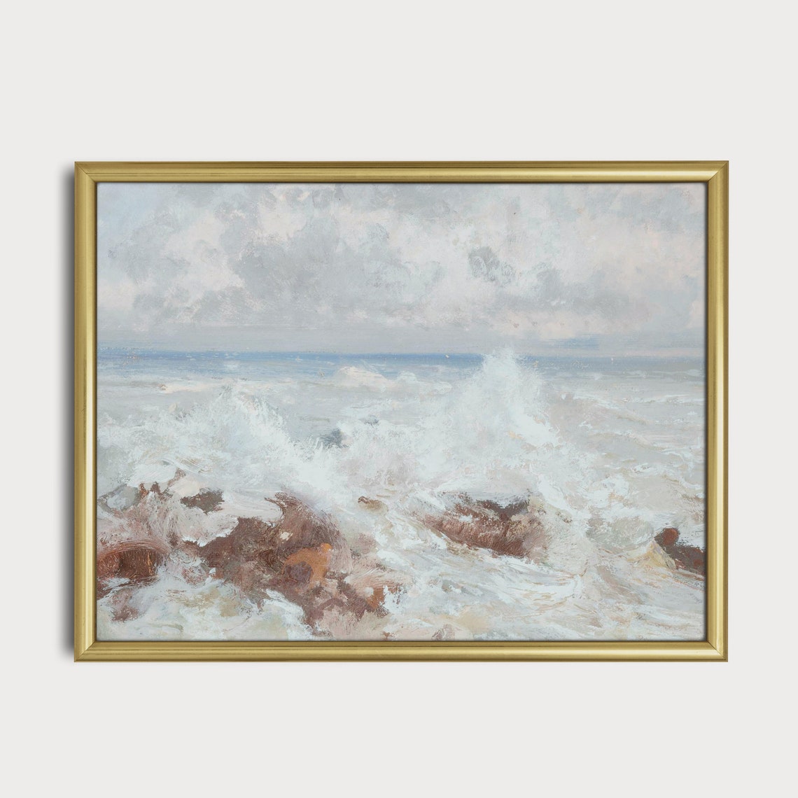 Breaking Waves Rocks Impressionist White Foam Ocean Surf Poster - Image 5