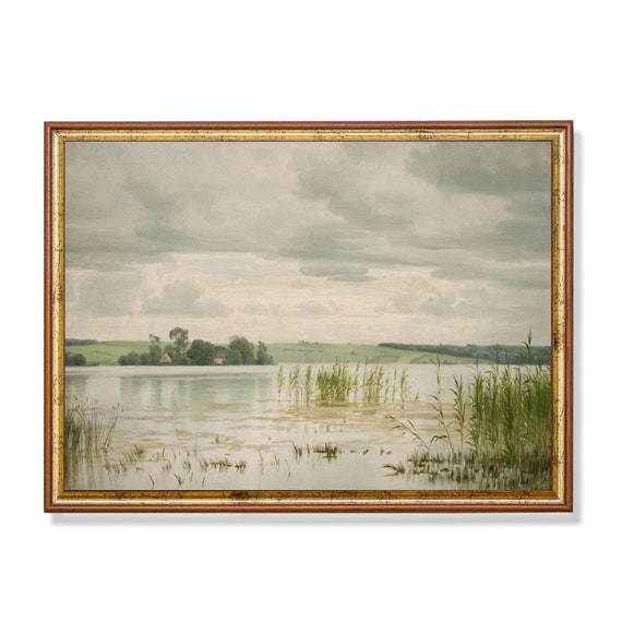 Mailed Prints Vintage Landscape Painting Country Landscape Antique Lake Print Nature Art Farmhouse Decor Physical Prints