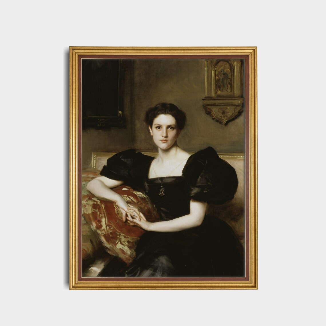 Vintage Oil Portrait of a Lady in a Black Evening Dress Poster - Image 2