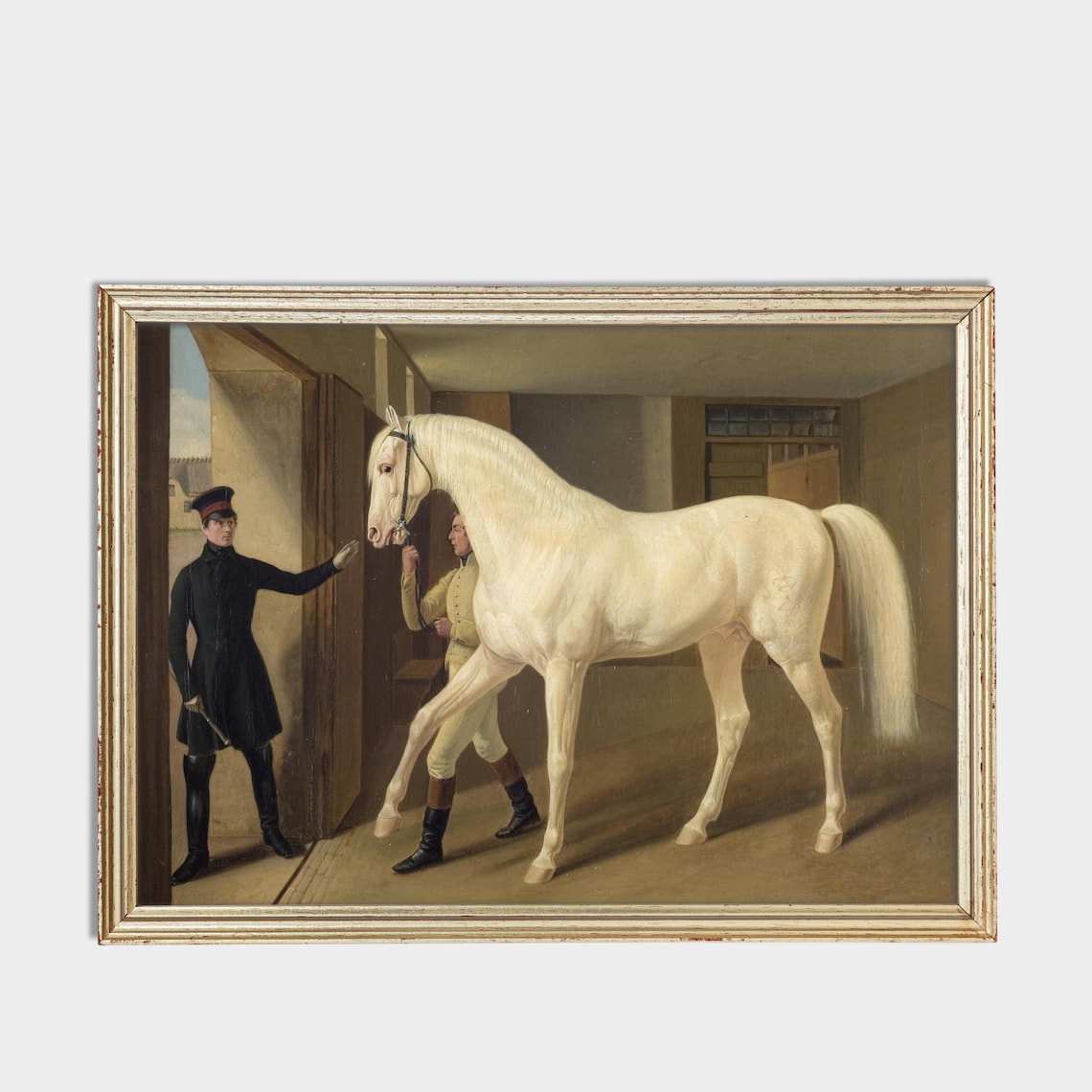 Antique White Horse In Stable Equestrian Painting Fine Art Poster - Image 3