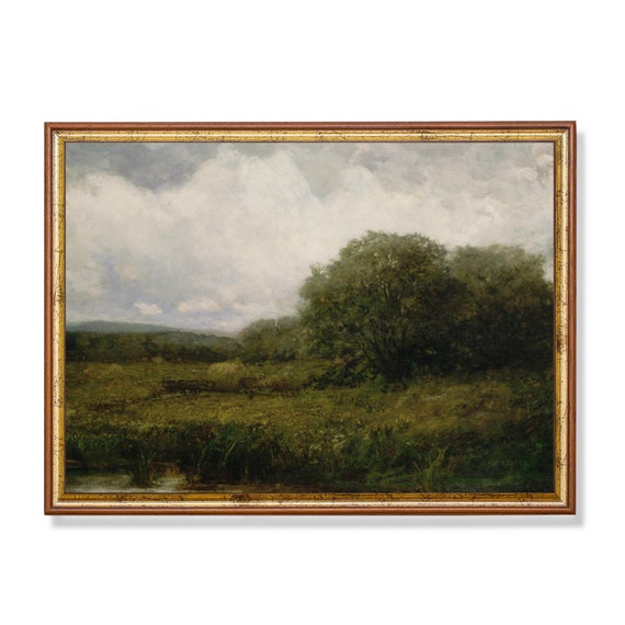 Mailed Print Vintage Landscape Painting Antique Country Landscape Moody Rustic Nature Print Farmhouse Decor Printed And Shipped