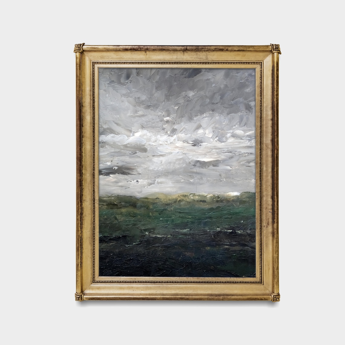 Grey Sky Over a Dark Green Sea Textured Oil Painting Art Poster - Image 4