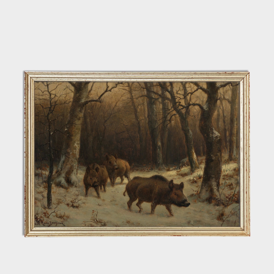 Three Wild Boars in the Snow by Rosa Bonheur Winter Forest Poster - Image 4