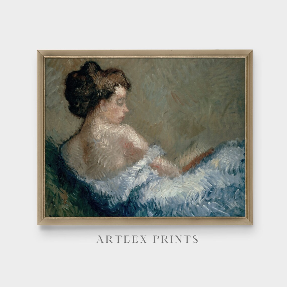 Reclining Woman in Blue Dress Impressionist Portrait Oil Painting Poster - Image 3