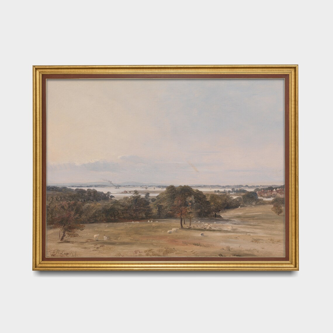 Antique English River Valley Landscape With Sheep Grazing Poster - Image 2