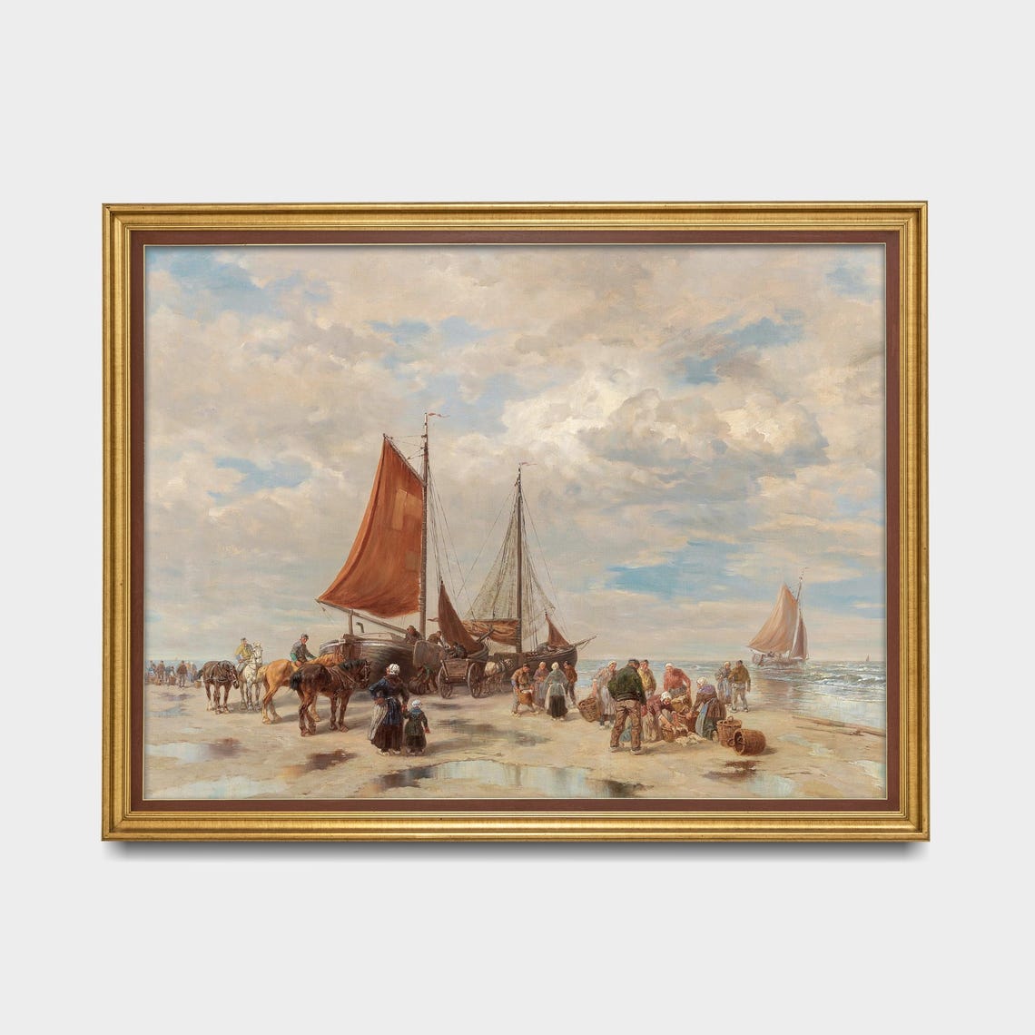 Fishermen Unloading Their Catch On A Beach Vintage Art Poster - Image 5