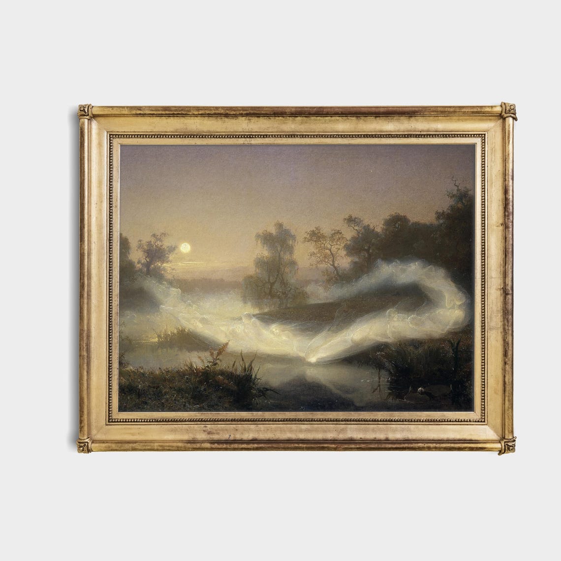 Dancing Fairies Over Misty River Moonlit Fantasy Painting Poster - Image 4