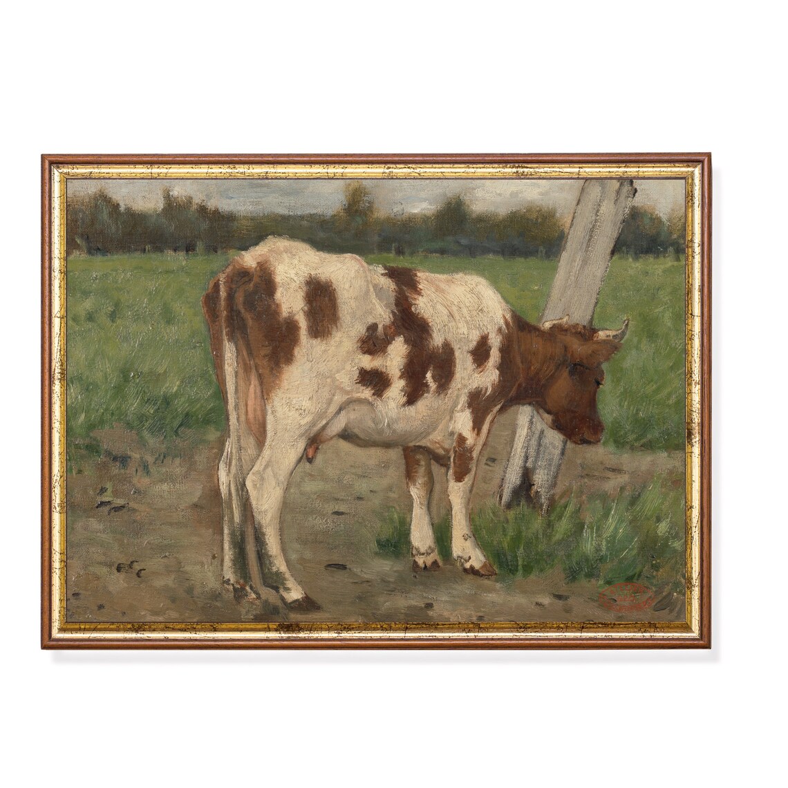 Vintage Cow Painting Antique Animal Print Wall Art Country Farmhouse Decor Animal Lover Gift Fine Art