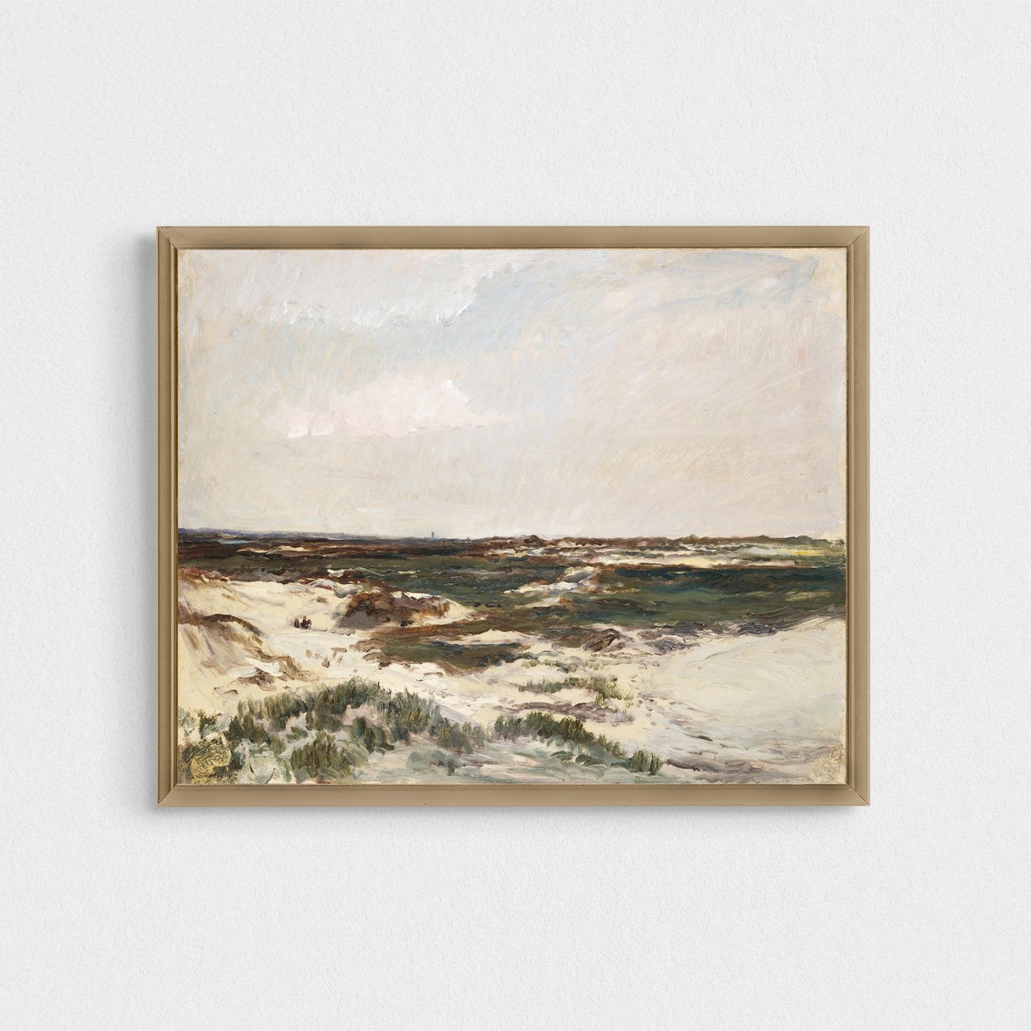 Windy Coastal Dunes and Surf Sandy Vintage Seascape Painting Poster - Image 2