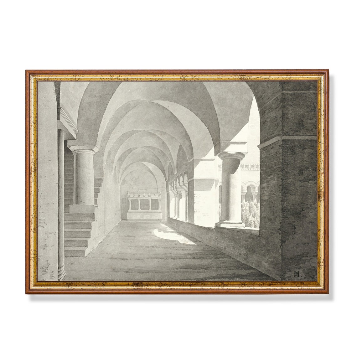 Vintage Architecture Print Neutral Rustic Decor Wall Art Antique Fine Art Print 19th Century Art