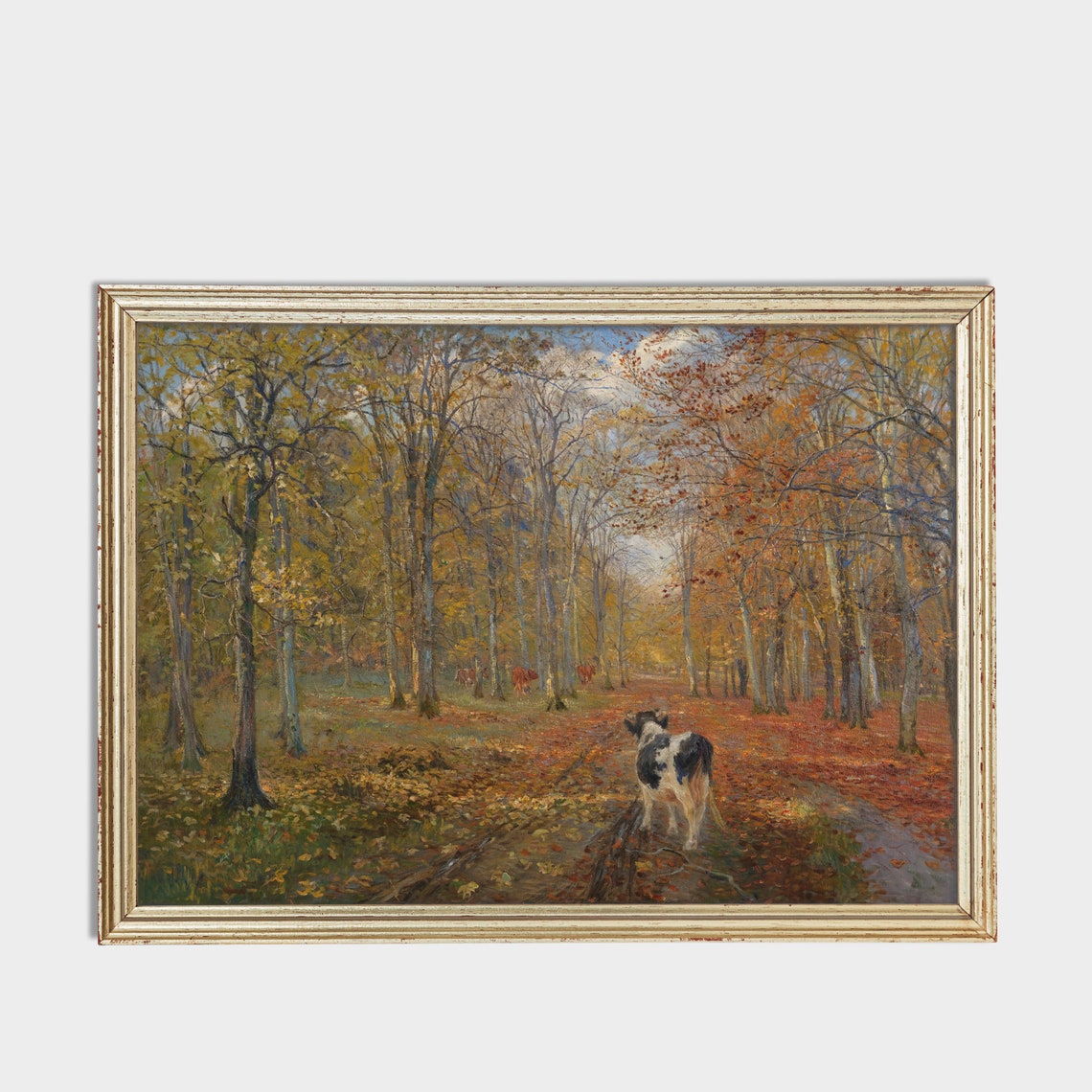 Autumn Forest Path With Cows Vintage Landscape Painting Poster - Image 2