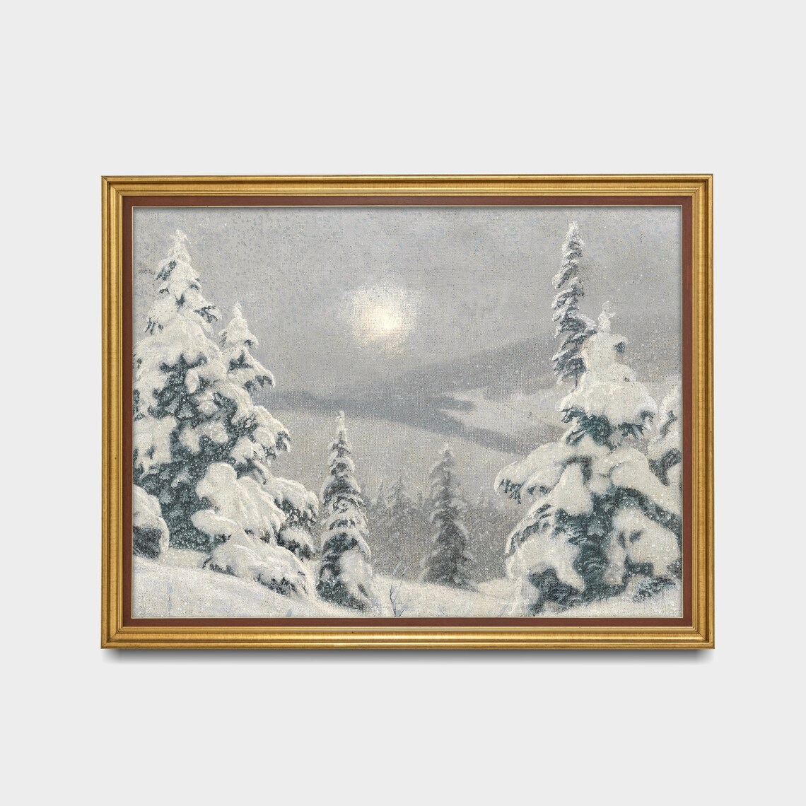 Snow Laden Pine Forest in the Mist Vintage Winter Woodland Poster - Image 3