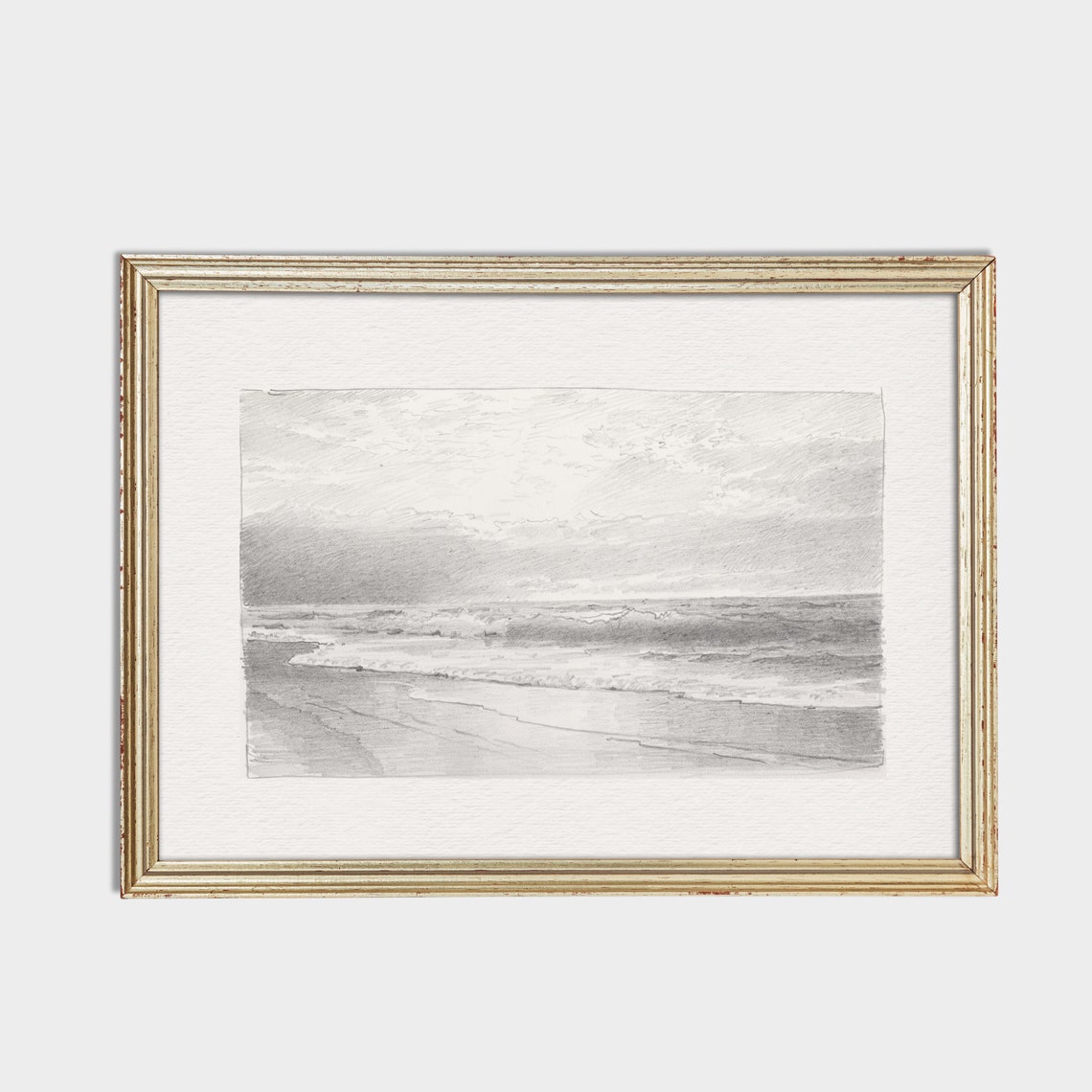 Ocean Waves Sketch Graphite Beach Minimalist Vintage Drawing Poster - Image 2