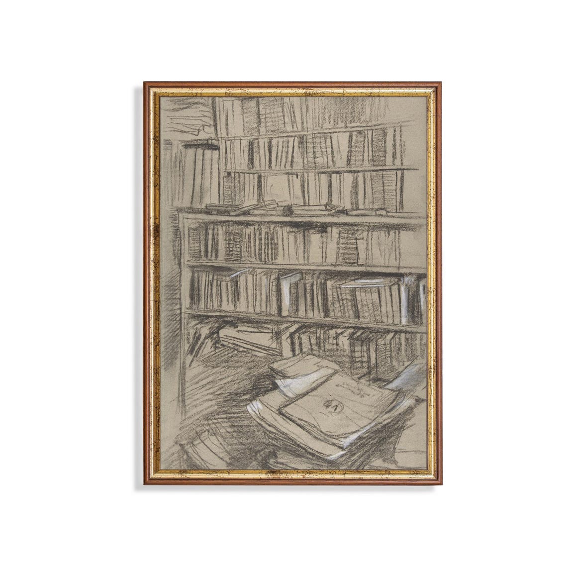 Antique Library Bookshelf Sketch Drawing Study Fine Art Poster