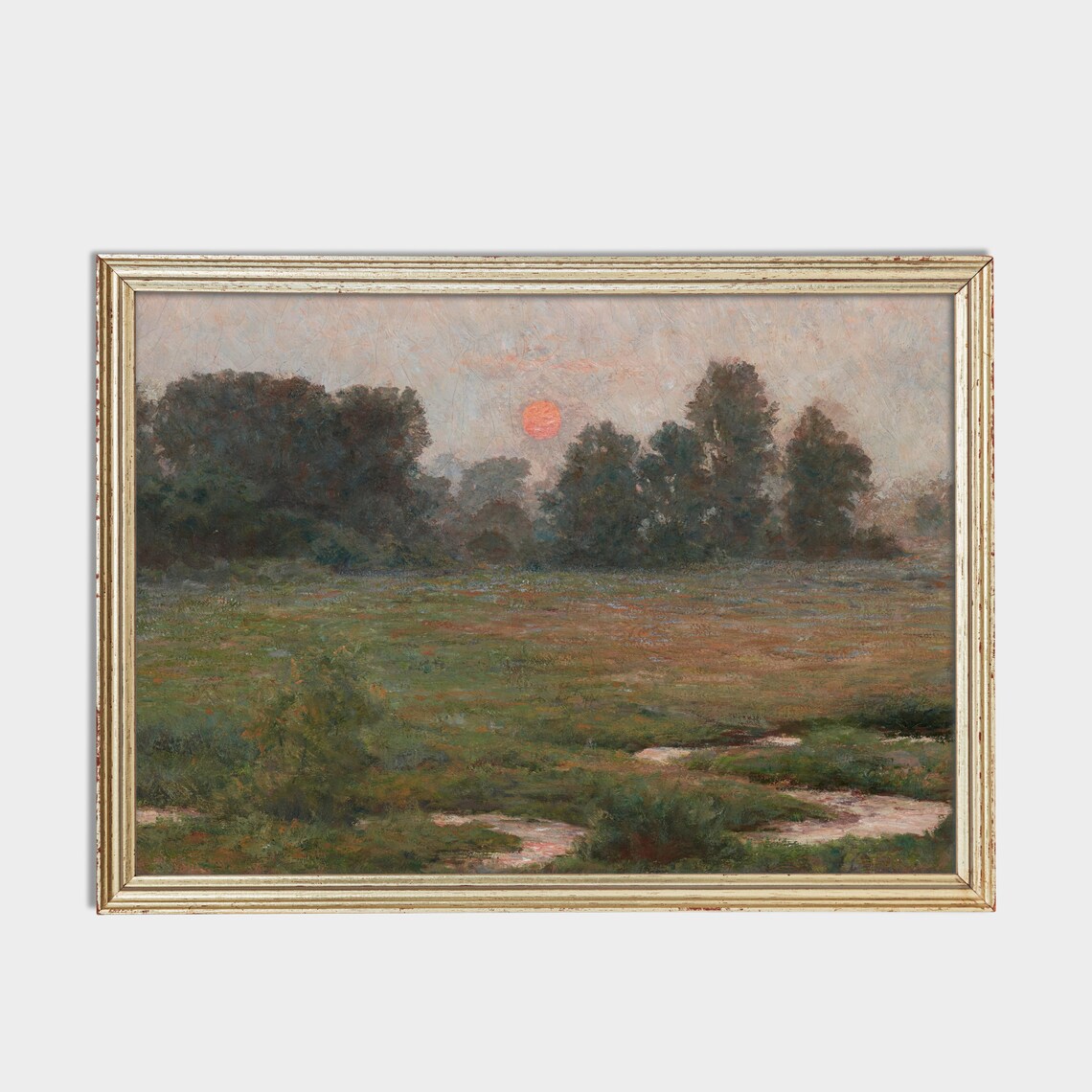Vintage Country Landscape, Rustic Oil Painting Print - Image 2