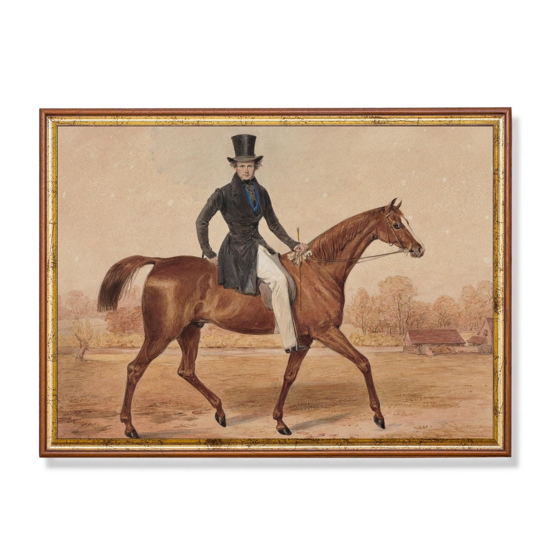 Victorian Gentleman Riding Chestnut Horse Antique Equestrian Poster