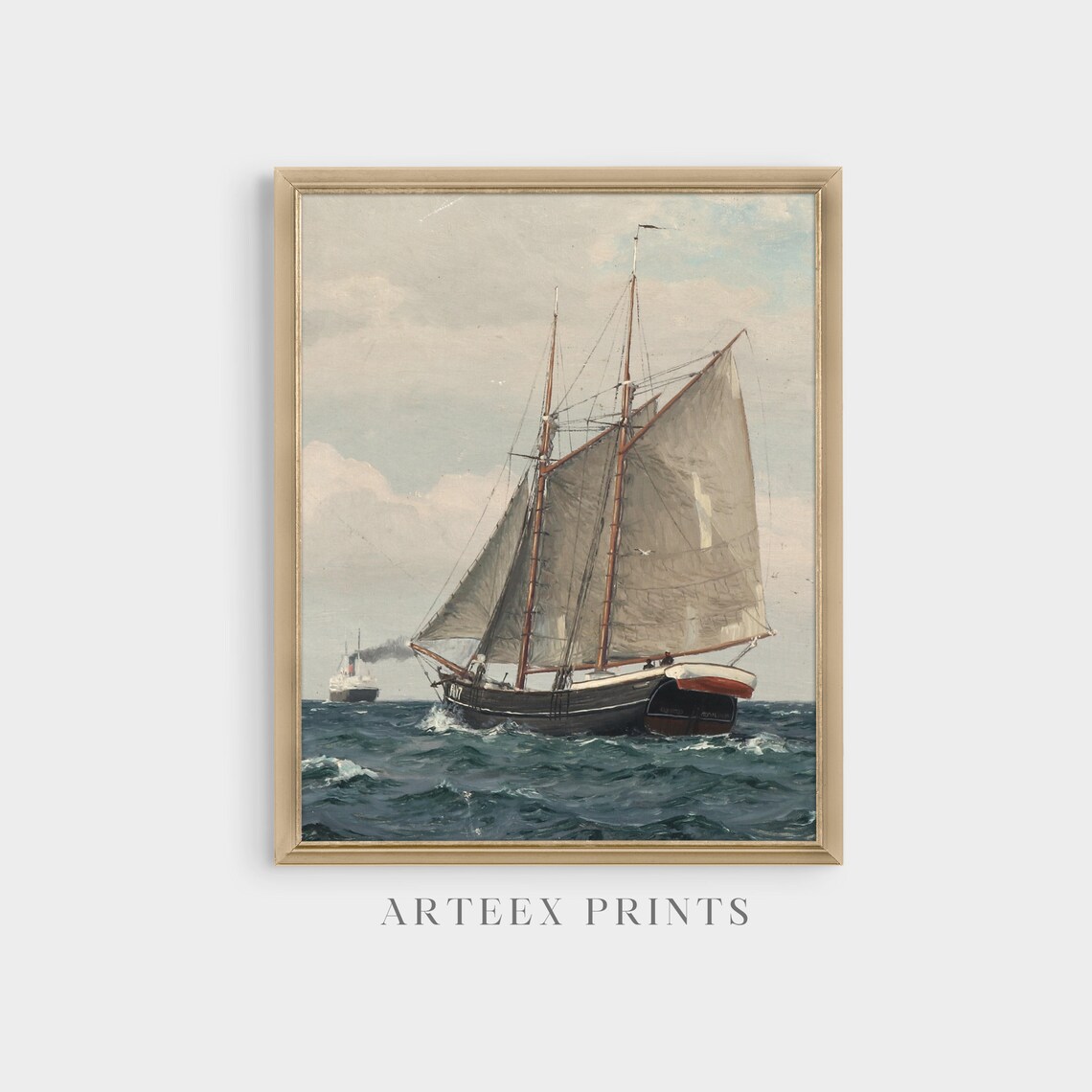 Vintage Sailing Boat Painting Seascape Art Print - Image 3
