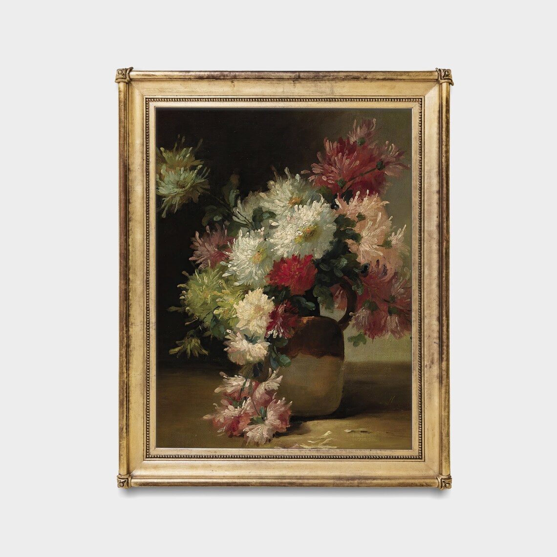 Vintage Chrysanthemum Bouquet in a Pitcher Floral Art Poster - Image 4